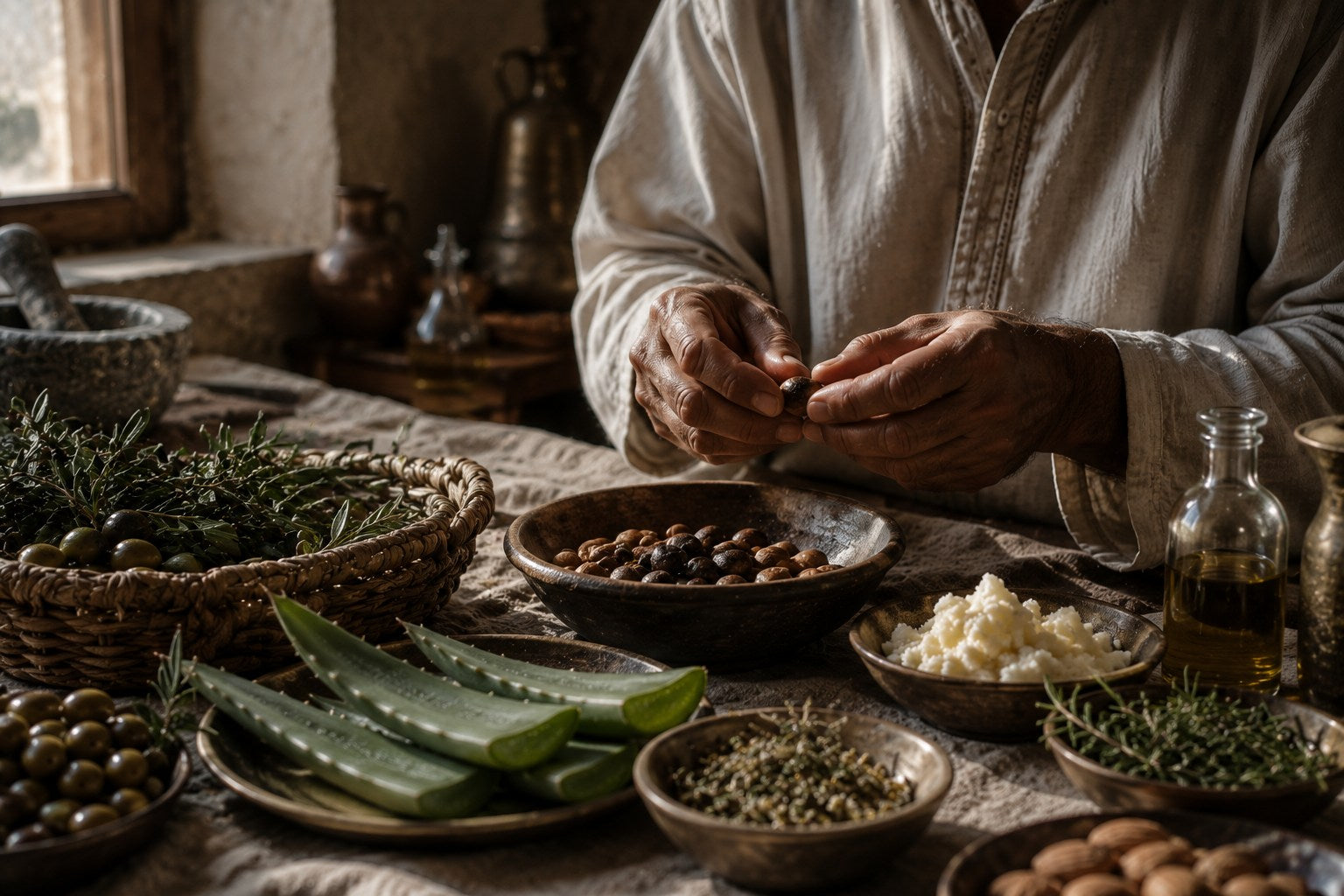 Botanical ingredients being selected by hand
