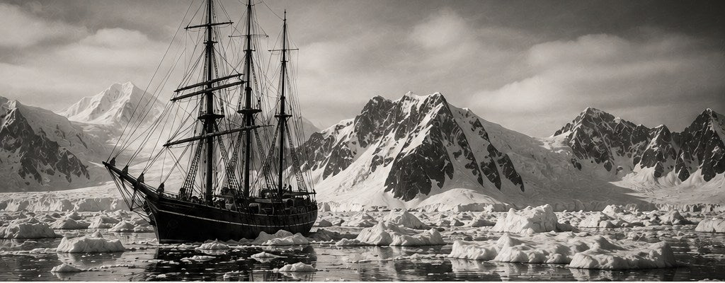 Ernest Shackleton's ship surrounded by Antarctic ice