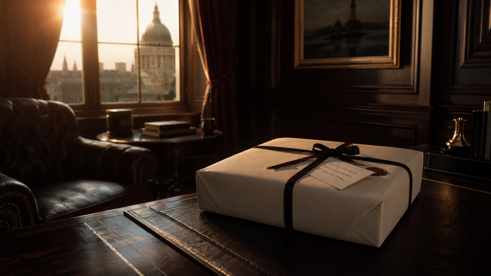 A wrapped Al-Ameer gift presented in a London study